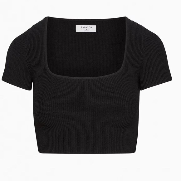 New Babaton Black Ribbed Women's Top Aritzia Cropped Sculpt Knit Medium Square - Picture 1 of 7